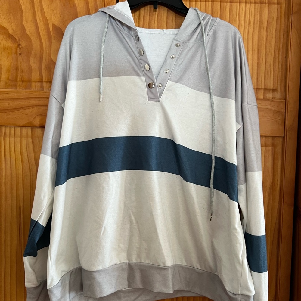 Striped Gray and White Hoodie